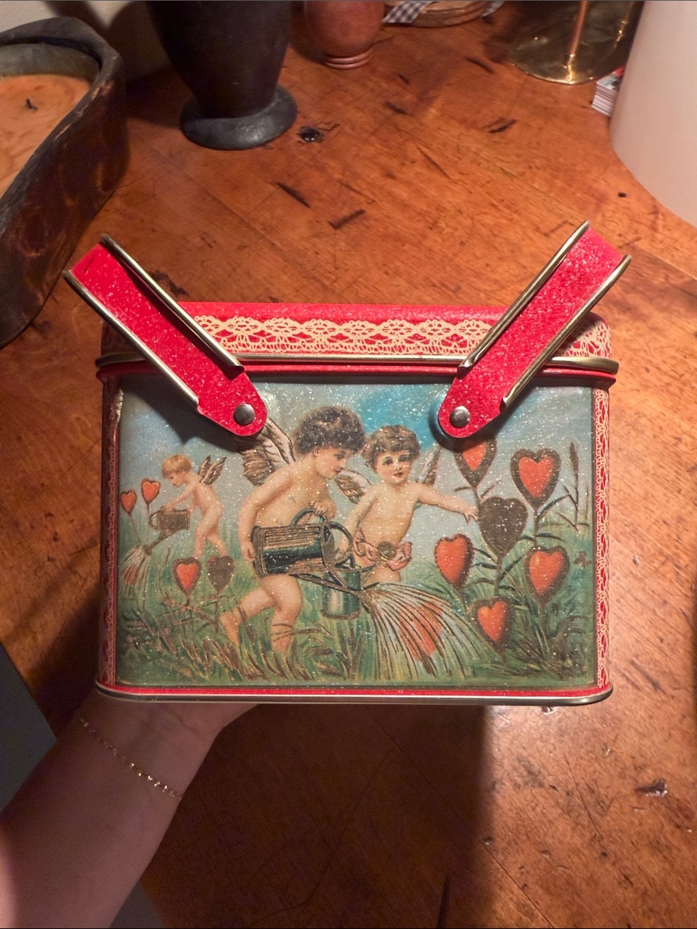 Valentine Double-Handled Vintage Tin - Cherubs Bristol Ware, 1984 Chein - Picture 4 of 9